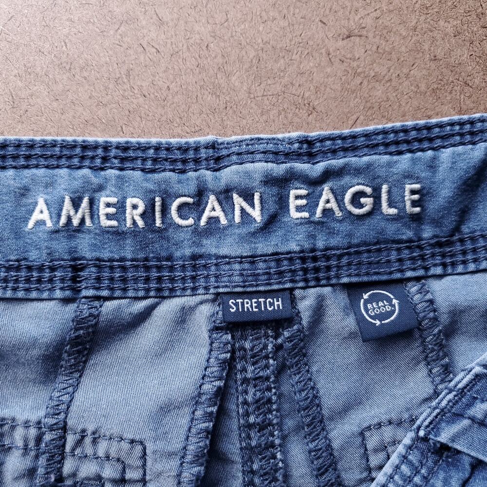 American Eagle Baggy Jogger Cargo Pants Women 10 Blue Stretch Cinch Hem Utility - Picture 6 of 9
